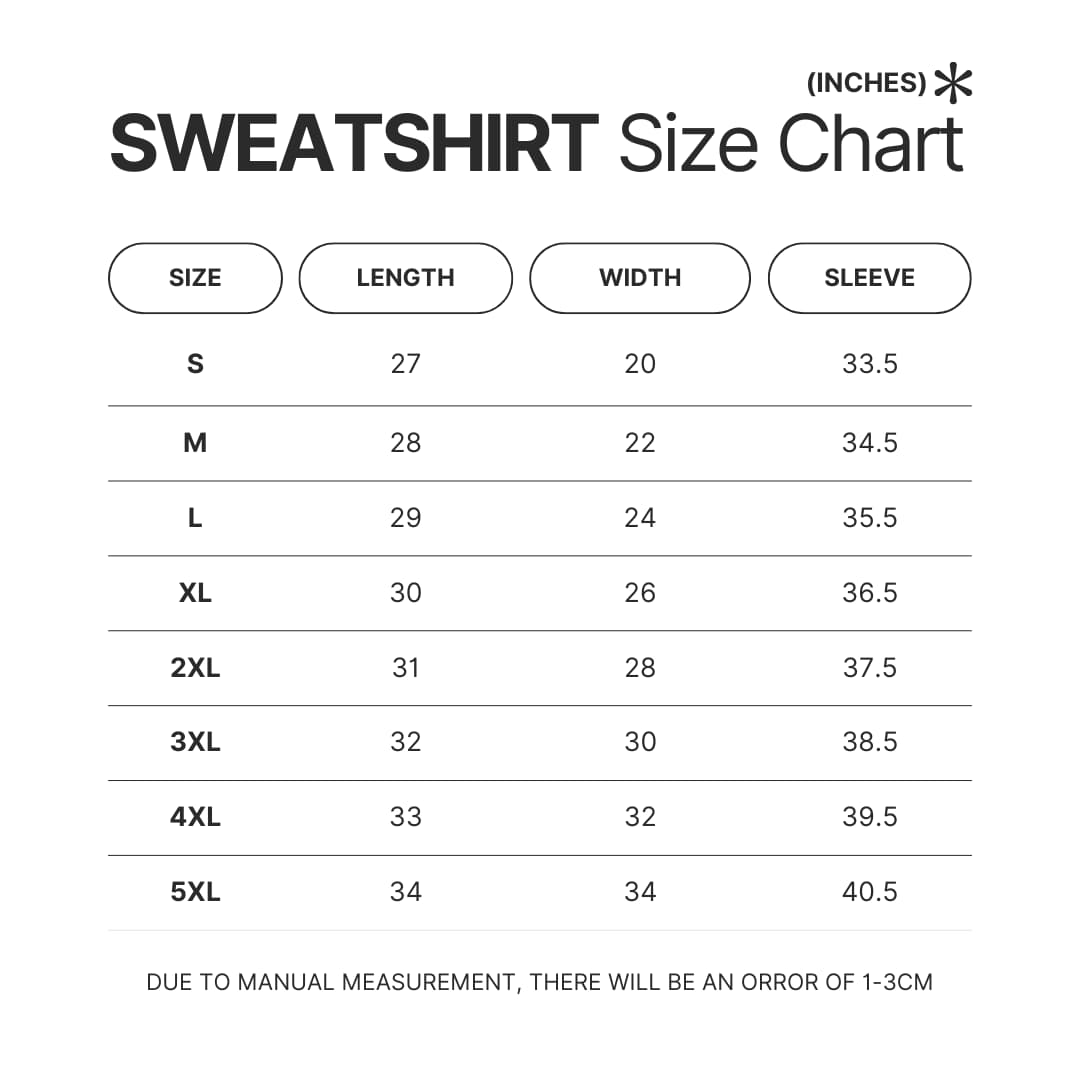 Sweatshirt Size Chart - A Day To Remember Shop